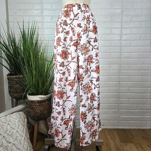 Marc New York White Linen Blend Floral Print Wide Leg Pleated Pull On Pant XS